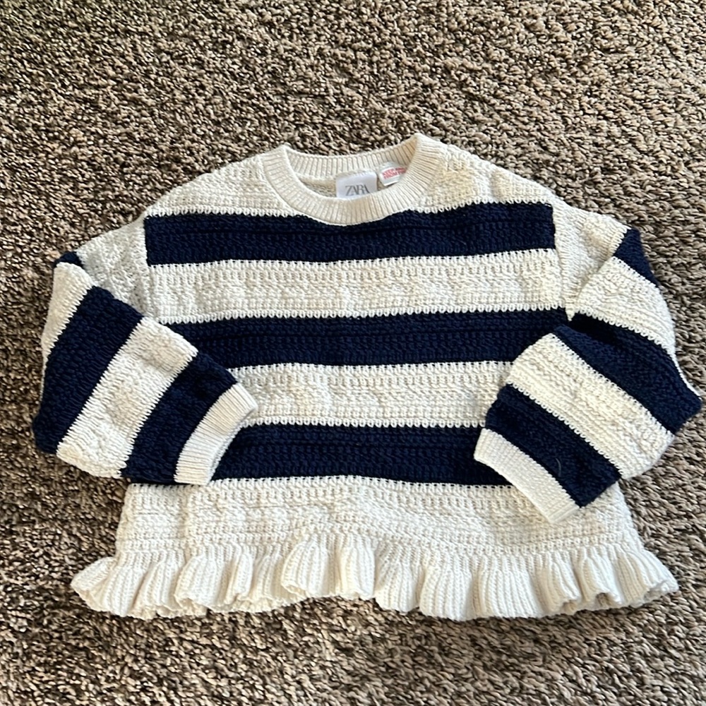 Zara Kids Navy and White Striped Sweater